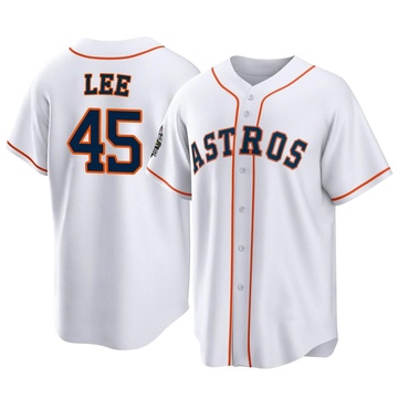 Men's Majestic Houston Astros #45 Carlos Lee Replica White Strip MLB Jersey